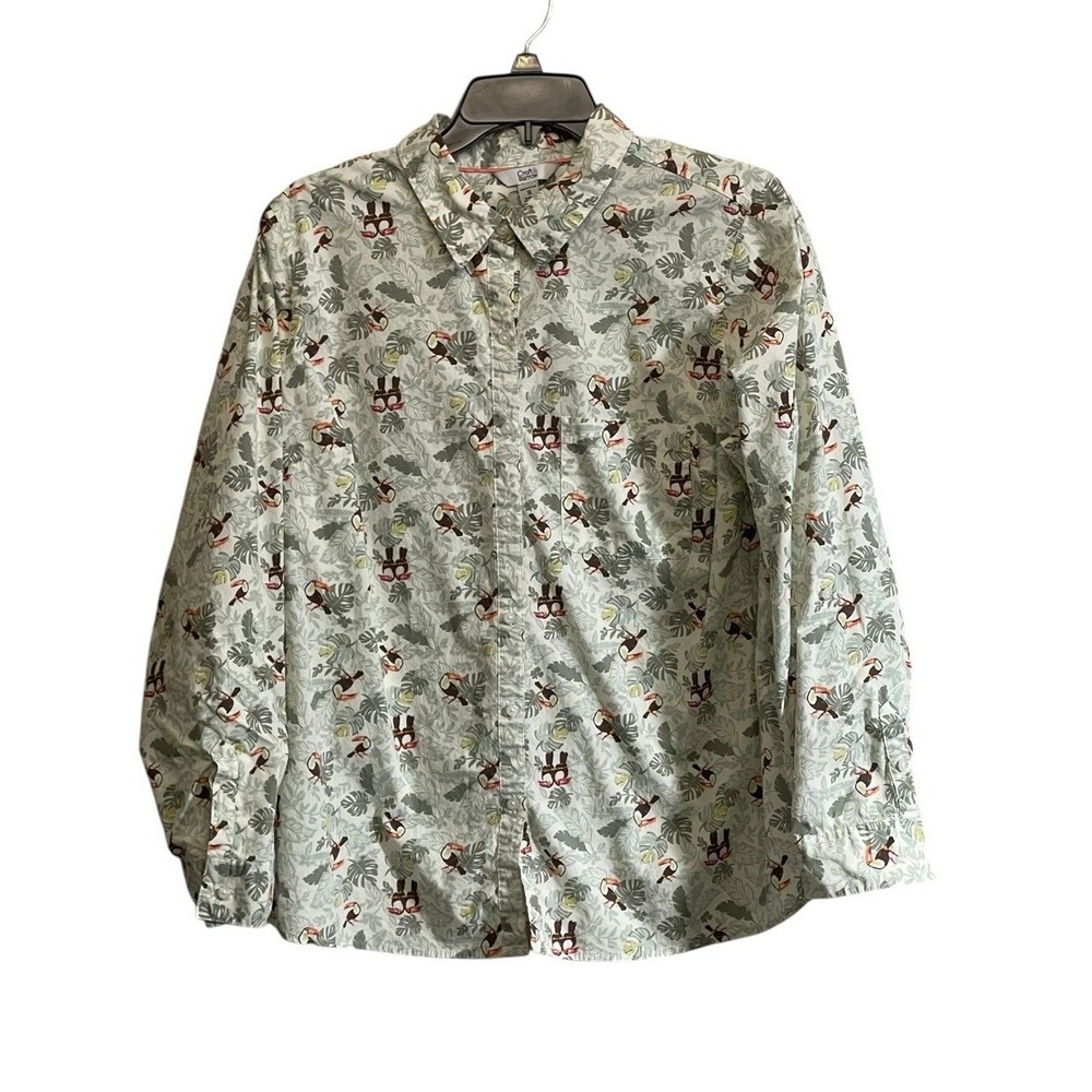 Croft & Barrow Shirt 1X Toucan Bird Print Button-Front Tropical Leaf Resort